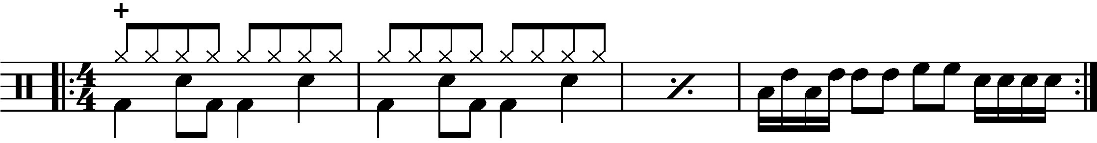 A four bar phrase using 1e+a2+3e+a4+ fills.