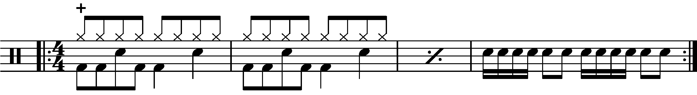 A four bar phrase using 1e+a2+3e+a4+ fills.