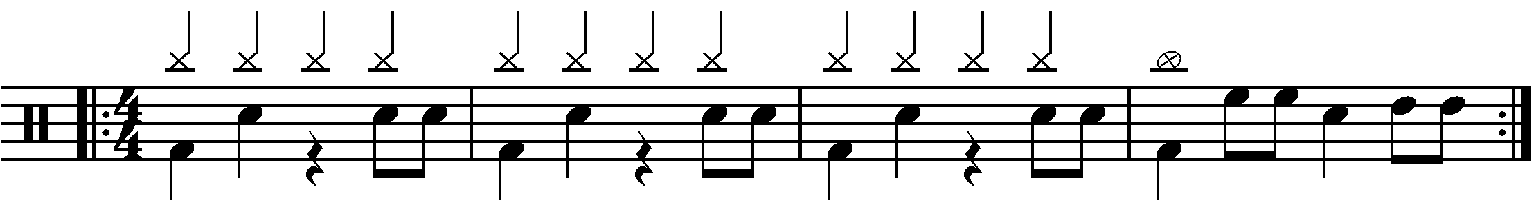 A four bar phrase using mixed rhythm fills.