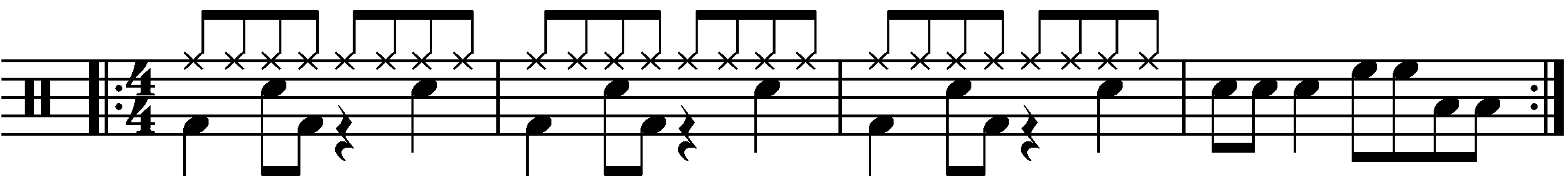A four bar phrase using mixed rhythm fills.