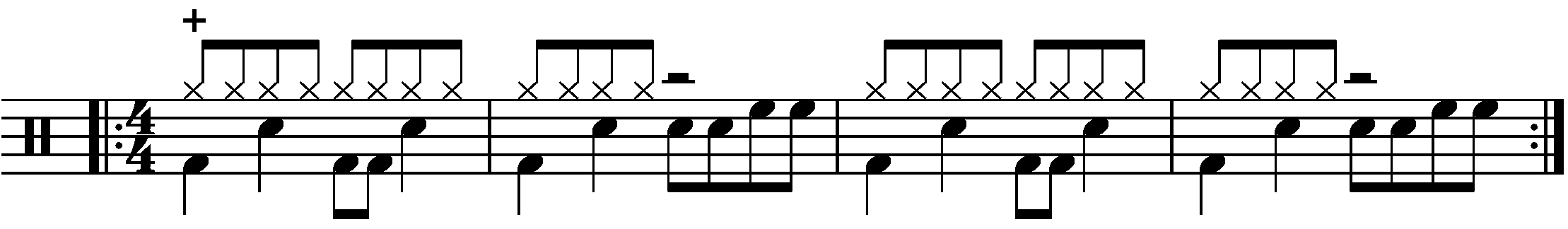 A repeated two bar phrase using eighth note fills.