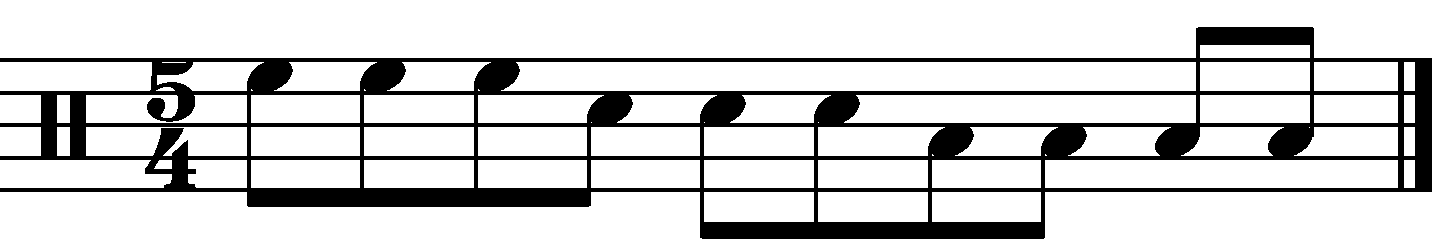 A full bar eighth note fill in 5/4 following a 334 grouping