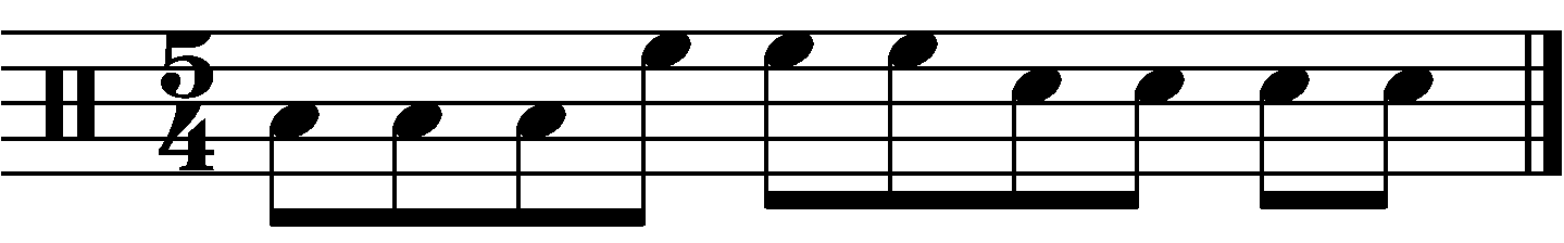 A full bar eighth note fill in 5/4 following a 334 grouping
