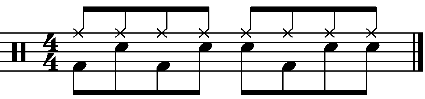 The first version of this groove with an eighth note right hand