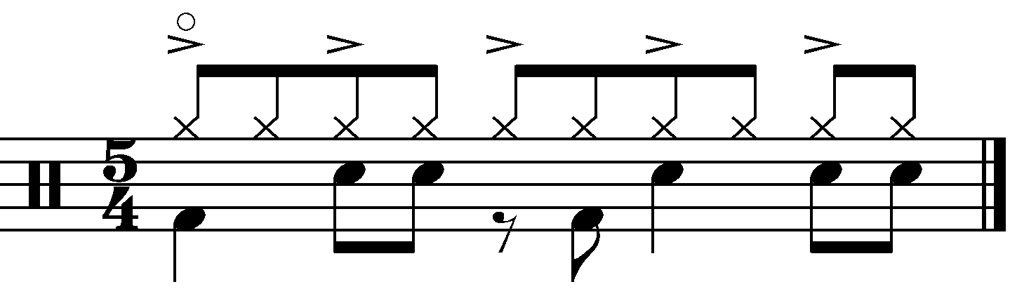 A 5/4 groove with accented quarter notes