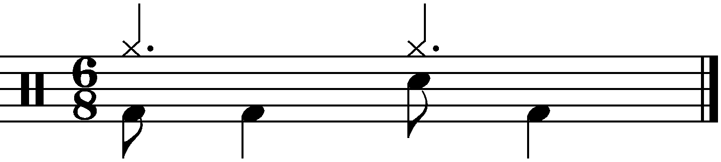 A 6/8 groove with dotted crotchets on the right hand