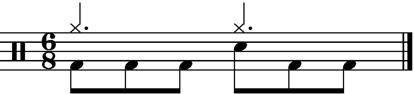A 6/8 groove with dotted crotchets on the right hand