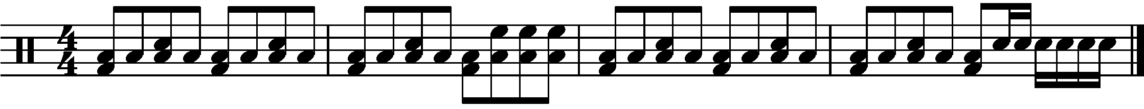 A four bar phrase made up of A B and C sections.