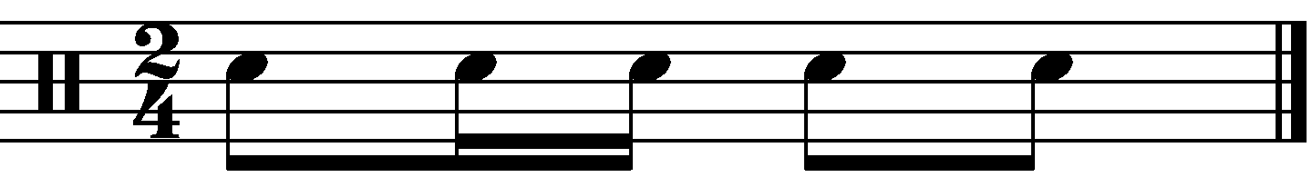 The rhythm as 16th notes.