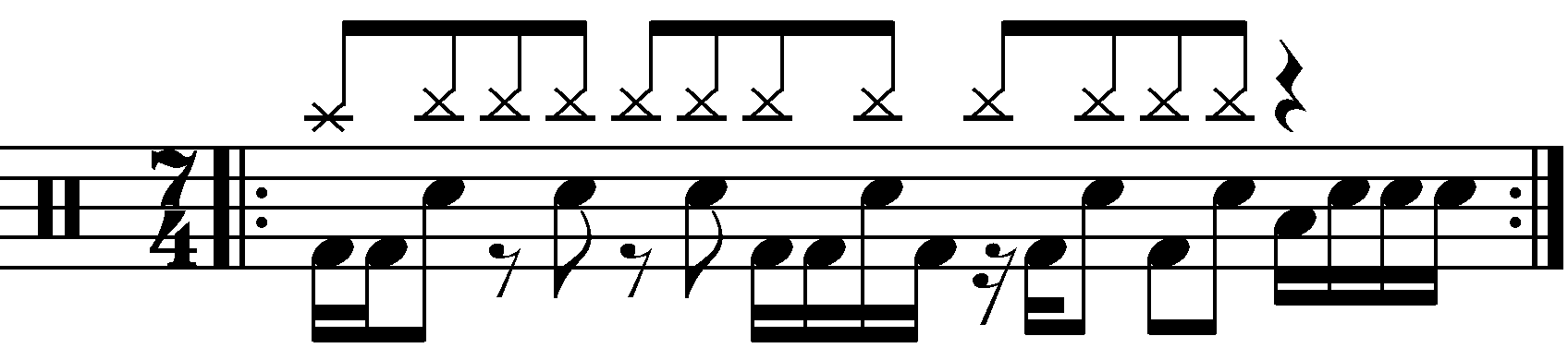 A one beat fill at the end of a bar of 7/4