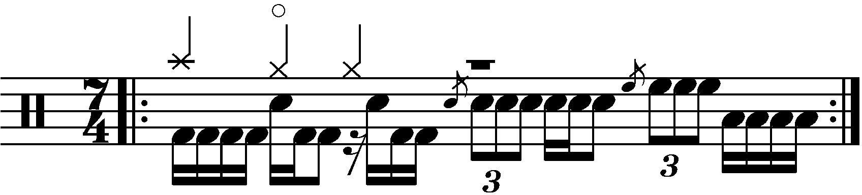 A four beat fill at the end of a bar of 7/4