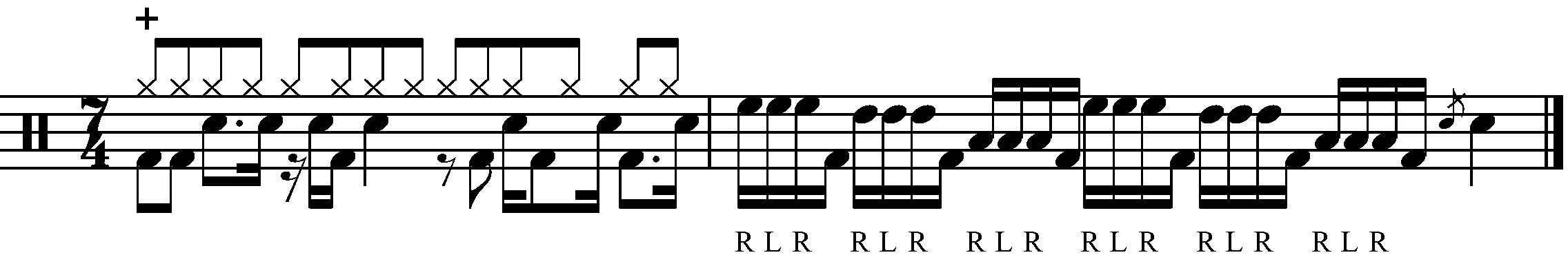 A two bar phrase containing a fill built using the RLRF shape