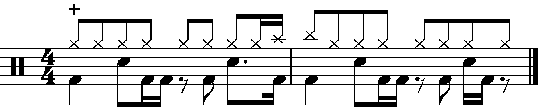 The concept applied to a common time groove with eighth note right hands