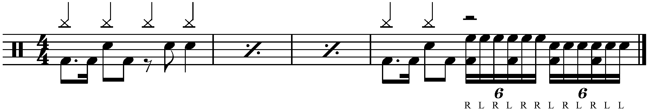 A four bar pattern using a simple double paradiddle fill