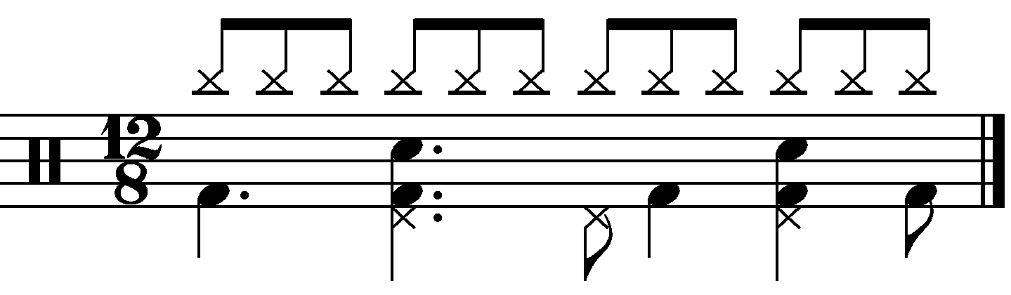 A 12/8 groove with the left foot counting dotted crotchets