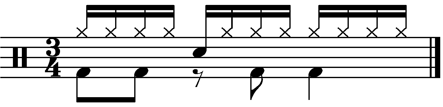 A 16 beat groove in 3/4