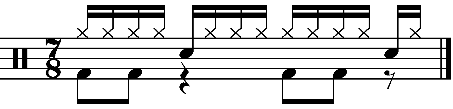 A 7/8 groove using the 16 beat concept