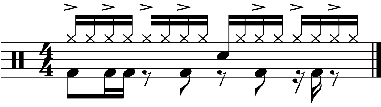 A 16 beat groove using straight accents