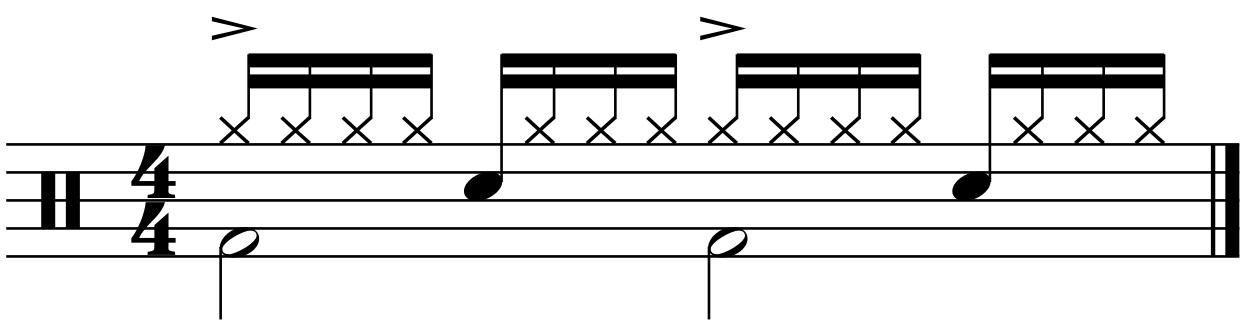 A 16 beat groove using straight accents