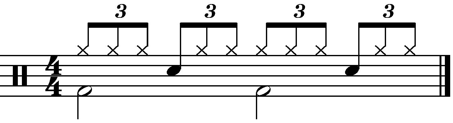 A 16 beat groove built from a single stroke triplet