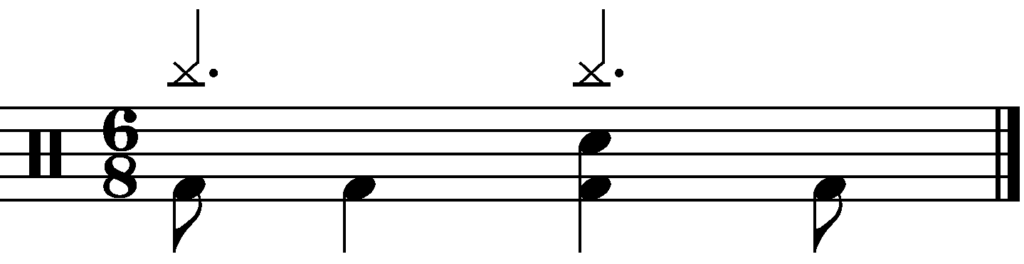 A 6/8 groove simulating 'four on the floor' with additional 8th note kicks