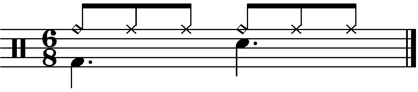 A 6/8 groove with accented dotted crotchets