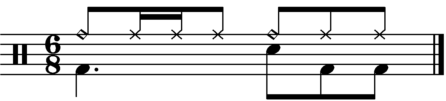 A 6/8 groove with accented dotted crotchets