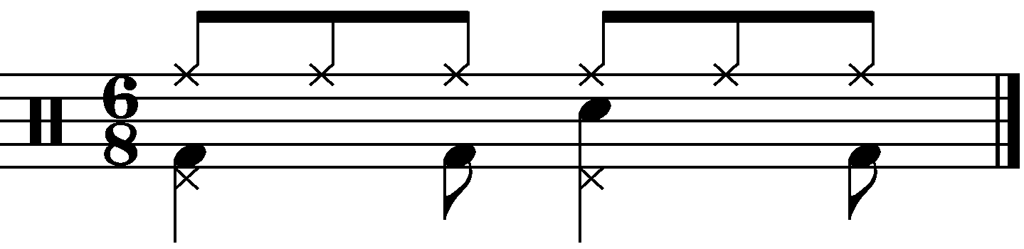 A 6/8 groove with the left foot counting dotted crotchets
