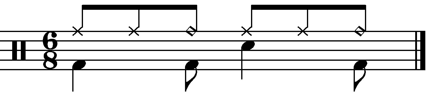 A 6/8 groove with every third note accented