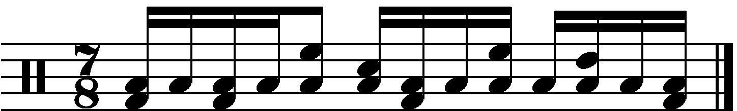 A 7/8 groove with a 16th note rhythm on the  right hand