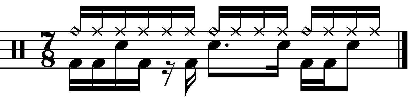 A 7/8 groove with a 16th note right hand