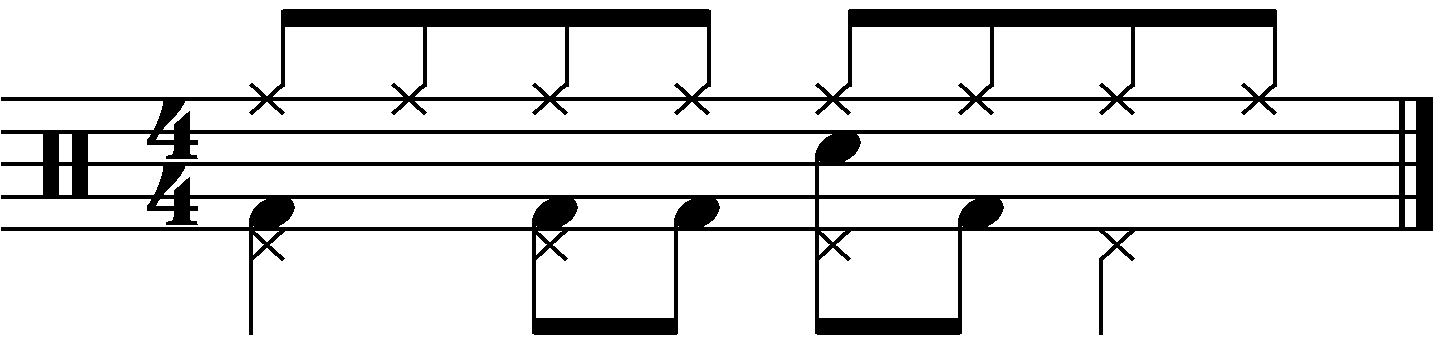 A groove where the left foot counts quarter notes