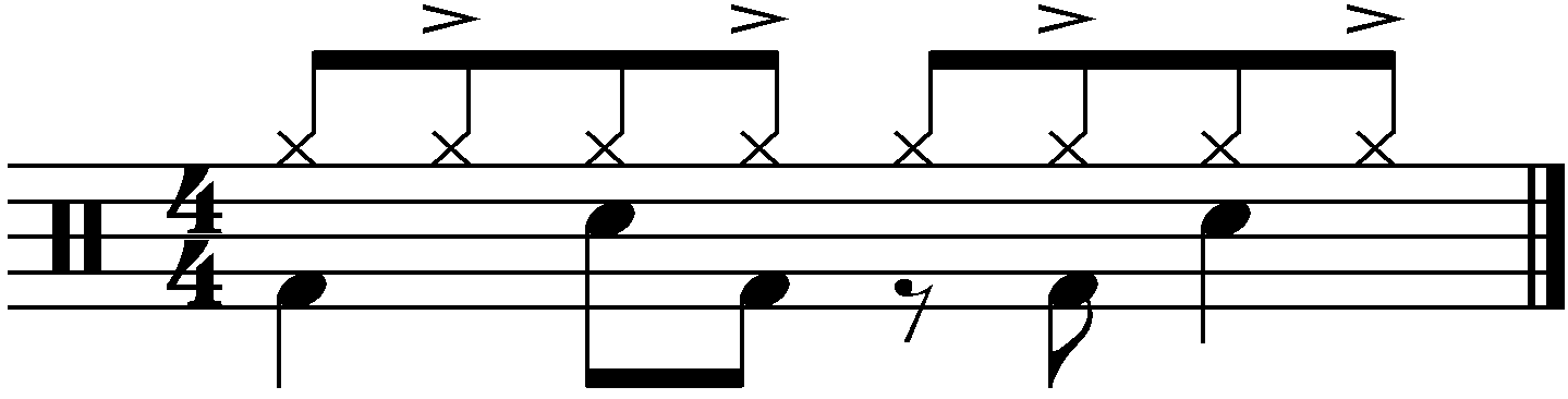 A groove with accented offbeat 8th notes