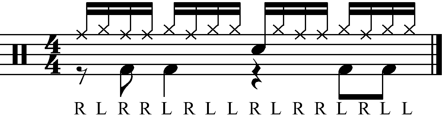 The cymbal part for a half time paradiddle groove