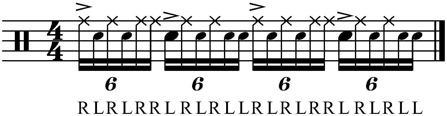 Double Paradiddle orchestration with accents and ghost notes.