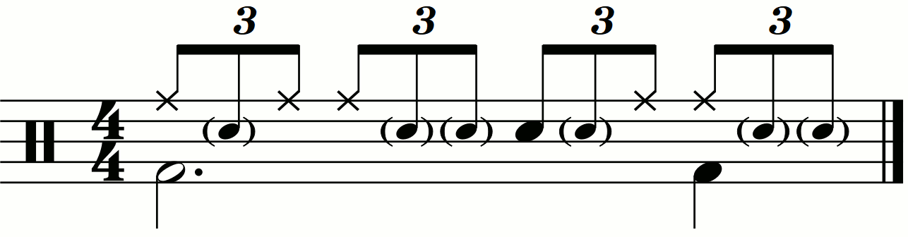 A paradiddlediddle  groove using ghosted snares