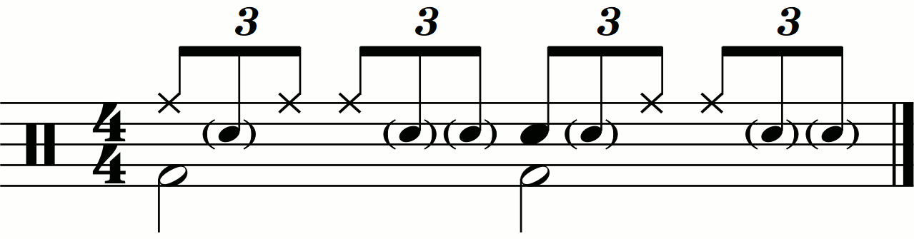 A paradiddlediddle  groove using ghosted snares