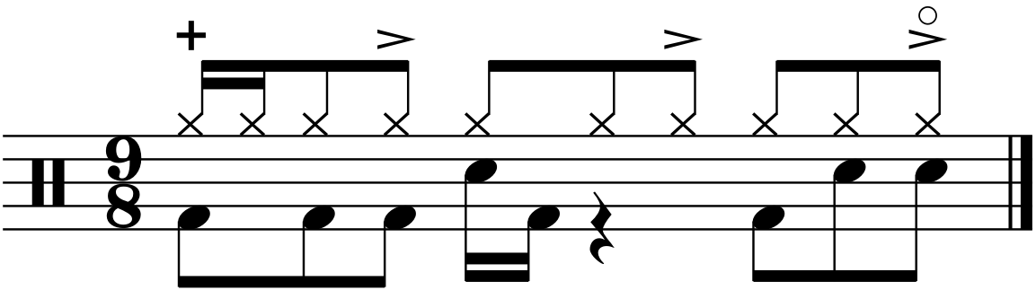 A 9/8 groove accenting every third right hand
