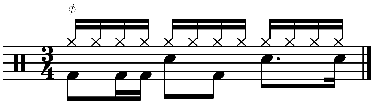 A 3/4 groove with a sixteenth note right hand