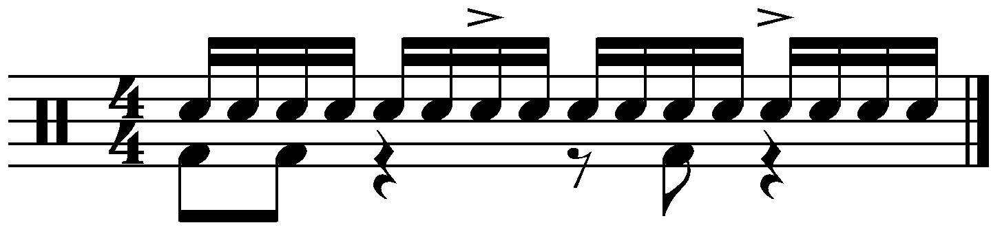 A train groove with displaced backbeats
