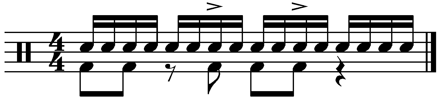 A train groove with displaced backbeats