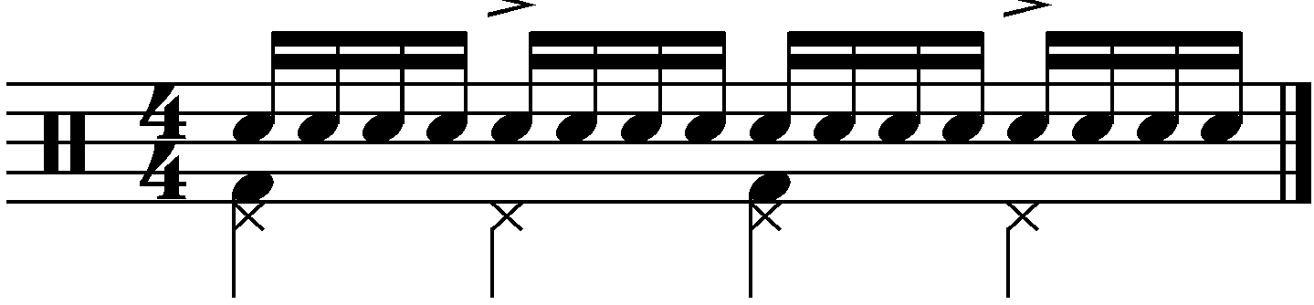 A train groove with a left foot quarter note count.