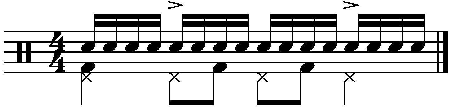 A train groove with a left foot quarter note count.
