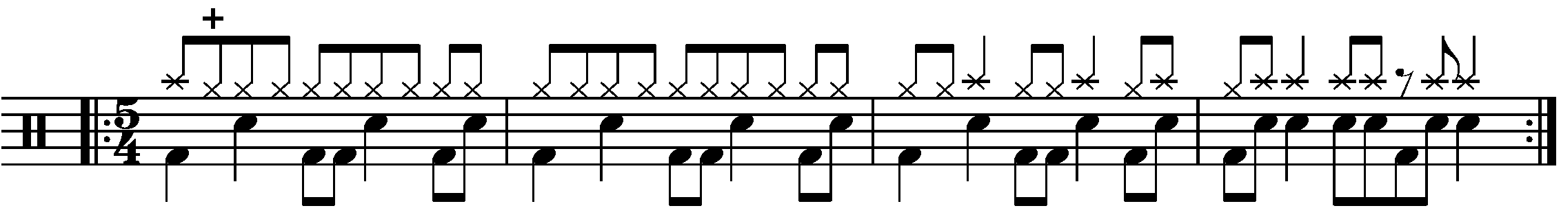 A four bar phrase where two bar fills are used.