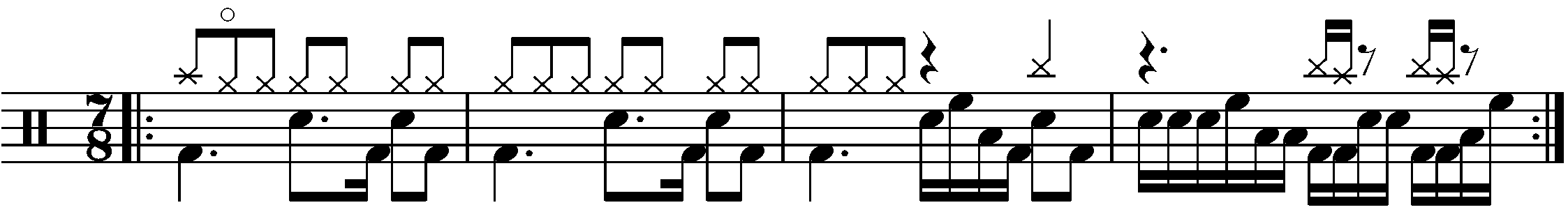 A four bar phrase where two bar fills are used.