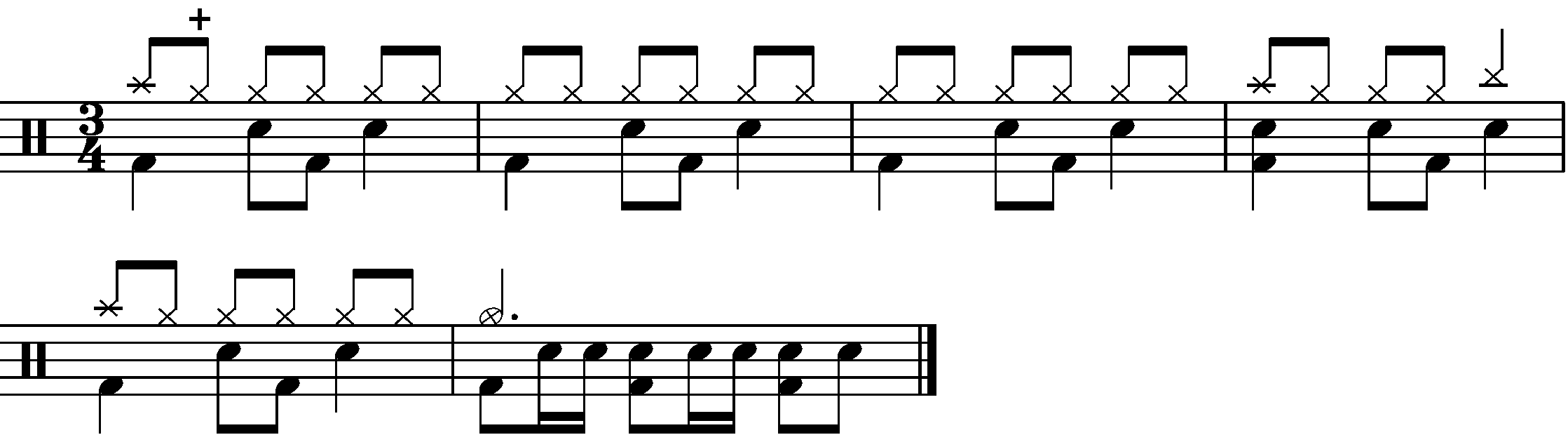 A six bar phrase made of multiple parts.