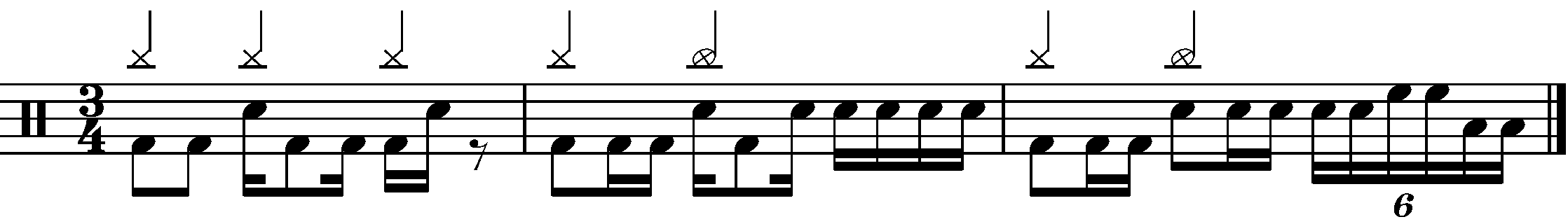 A three bar phrase in 3/4 made of two parts.
