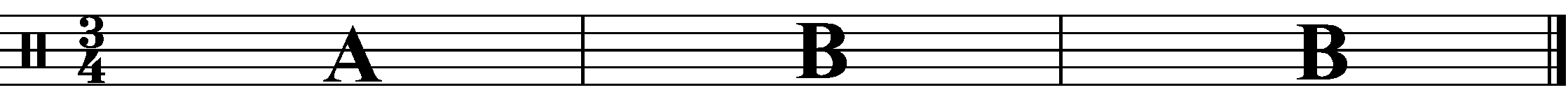 A three bar phrase made up of 2 different sections in the time signature of 3/4.