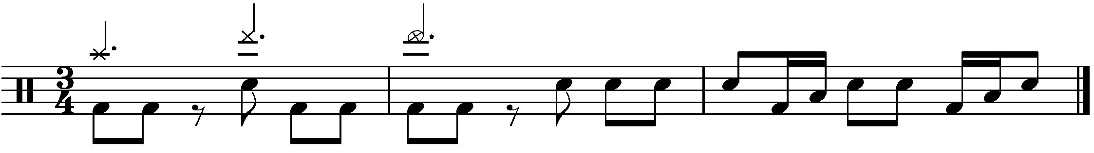 A three bar phrase in 3/4 made of three parts.