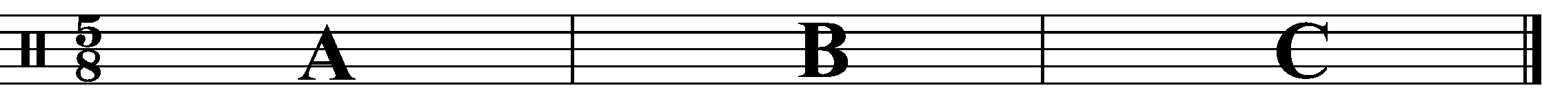 A three bar phrase made up of 3 different sections in the time signature of 6/8.